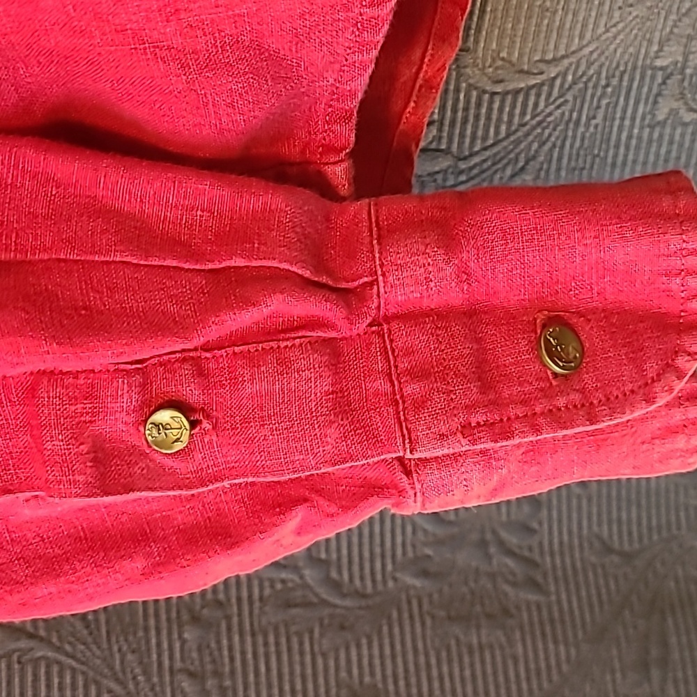 Lauren Ralph Lauren Women's Button Up Vibrant Red Linen Shirt, PL - Picture 3 of 7